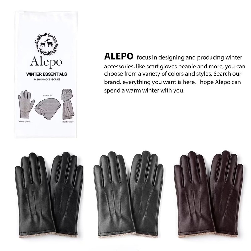 Alepo Winter PU Leather Gloves for Men, Warm Thermal Touchscreen