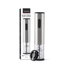 VINAK Professional Electric Corkscrew Stainless Steel with Capsule Cutter and Teflon Spiral Electric Bottle Opener Modern Design Effortless Bottle Opener (A - Electric