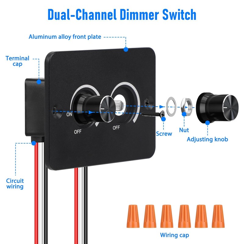 Linkstyle 12V Dimmer Switch, 2 Gang 60W PWM RV Trucks