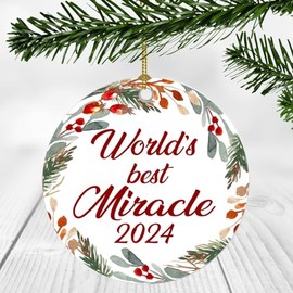 Merry Christmas Ornament with Name Miracle Ornament - World's Best Miracle - Xmas Tree Decorations Gift for Miracle, Christmas Ornaments 3 Inch Plastic Flat for Tree