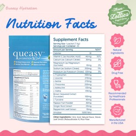 Three Lollies Queasy Hydration MD Packets - Natural Digestive Support During Treatment, Rehydrates, Eases Nausea & Replaces Nutrients - 20 Packets