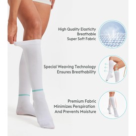 MGANG Ted Hose Knee High Anti Embolism Compression Stockings for Women & Men, Surgical Compression Stockings, 15-20 mmHg Compression TED Hose Socks with Inspect Toe Hole, 1 Pair, White M