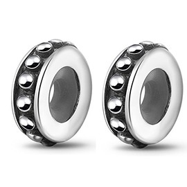 ABUN - Abalorio de plata de ley 925, 2 unidades, espaciador de goma, compatible con pulseras de cadena de serpiente de 3 mm
