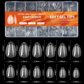 600 Pezzi Unghie Finte Corte in Gel a Forma Ballerina con Dual Form 12 Taglie per Ricostruzione Tip Trasparenti Press On e Accessori per Manicure (Amande 600PCS, Translucide)