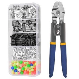 Fishing Crimping Pliers Heavy Duty + 500pcs Crimp Sleeves Set Hand Crimper Plier Set Wire Rope Crimpers Fishing Tackle Pliers Built-in Wire Cutters Crimp Sleeves 4 Size Crimping