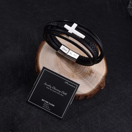 Sranich To My Son Bracelet,Stainless Steel Leather Cross Bracelet for Son, Bracelet Gift for Son