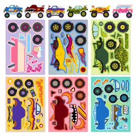 24 Sheets Vehicle Nordic Style Make-A-Face Stickers Mix and Match Make Your Own Monster Trucks Face Changing Stickers for Girl Boy Kid Reward Party Gift DIY for Water Bottle,Skateboar,Laptop,Phone