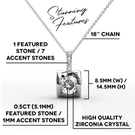 Cate & Chloe Billie Inspired Solitaire Pendant Necklace, Women's 18k White Gold Plated Necklace with a Sparkling Round Cut Crystal, Silver Pendant Necklace for Women