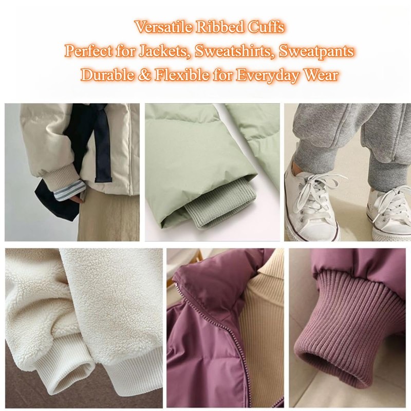 OCTHIRLZ Finished Edge Ribbing Cuff Fabric for Sewing, Stretch Cotton