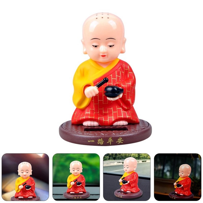 PRETYZOOM Dashboard Monk Figurine, Solar-Powered Shaking Head Monk Ornament Car