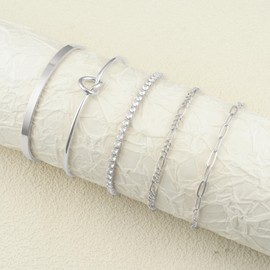 AOZEL 14K Gold Plated Bangle Cuff Bracelet Set for Women Bracelet Stack Adjustable Tennis/Beaded/Paperclip/Cuban Link Chain Bracelets Jewelry, Normal, Brass, no gemstone