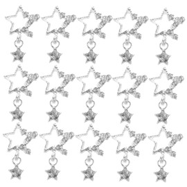 Vaguelly 20pcs Star Nail Art Charms with Rhinestones Luxury Nail Jewels and DIY Crafting Silver Pendants