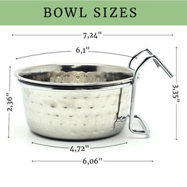 Stainless Steel Coop Cup with Hanger, None Spill Crate Water Bowl, Food Dish for Cage, Rabbit, Cats, Birds, Chicken, Reptiles. (30)