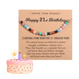 Natural Stone Happy 21st Birthday Gift - Coloured Crystal Bracelet for Women and Girls - Amethyst Citrine Bead Jewelry