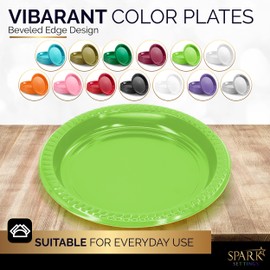 Amcrate Disposable Plastic Plates Kiwi, 7 Inch Strong and Sturdy Party Plates, Pack of 50