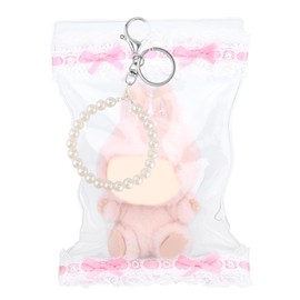 Doll Display Bag, 5.9x9.8 Inch PVC Clear Figure Display Bag Lace Trim Doll Protective Carrying Case with Pearl Keychain for Plush Toy Decoration Storage Accessories