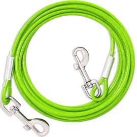 Dog Tie Out Cable Chew Proof, Long Dog Leash,360° Metal Swivel Hooks, Dog Chains for Outside,Sturdy Long Line Lead for Dogs Training Outdoor in Yard or Camping（Green,30ft