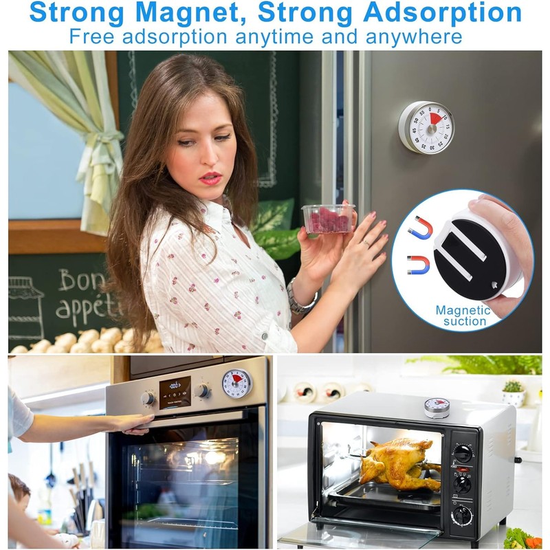 CMLLING マグネットビジュアルキッチンタイマー - 60分 機械式カウントダウンタイマー 大きなアラーム付き 子供と大人用 ベーキング/クッキング/バーベキュー/教室用