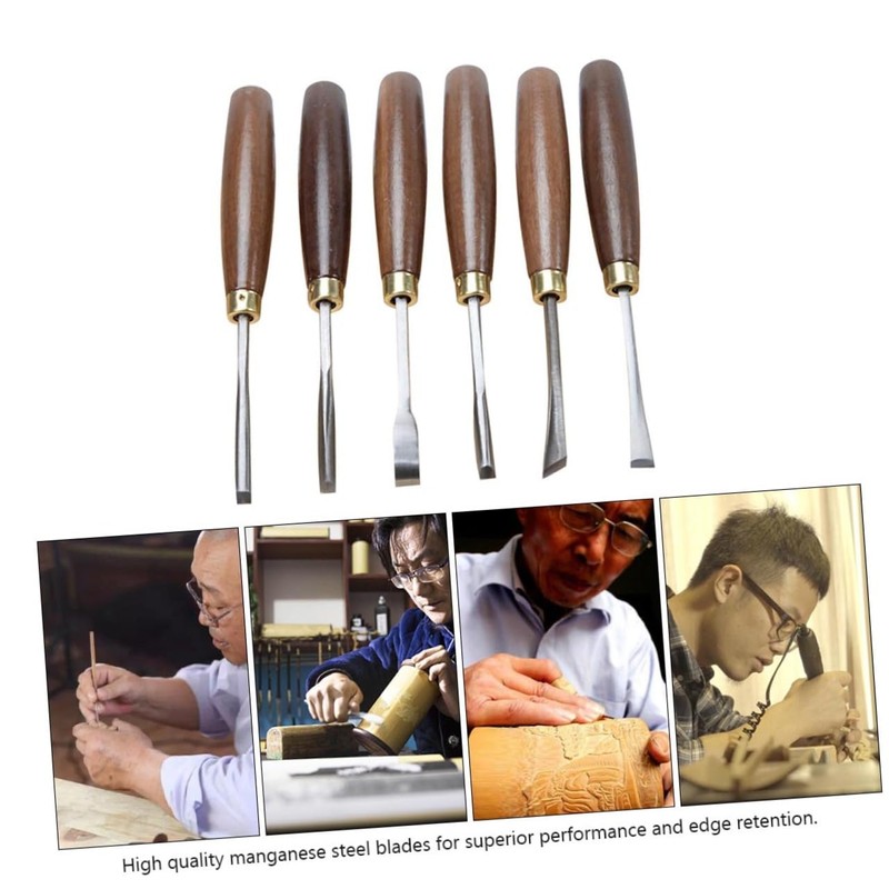 Tofficu 6pcs Walnut Handle Wood Carving Chisel Set Durable Hand