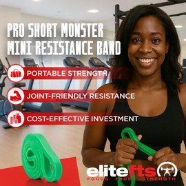 EliteFTS Pro Short Resistance Band - Boost Core Stability and Flexibility with This Portable, Joint-Friendly Tool (Sold AS Pair) (PRO Short Monster MINI Resistance Band, Green)
