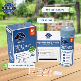 Liberty Gold Standard© Expanded 13 Heavy Metals Drinking Water Test (100-Piece Kit) - Lead, Mercury, Copper, Iron, Zinc, Manganese, Sodium Chloride, Aluminum, Sulfate, Nickle, Cobalt, Hardness