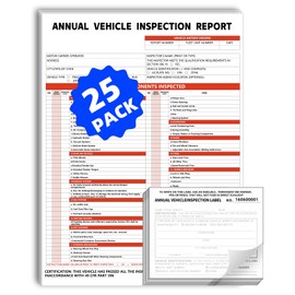 Annual Vehicle Inspection Report Form and Label, 25-Pack 3-Layer Vehicle Inspection Forms, 2-Ply Annual Adhesive Vinyl Label