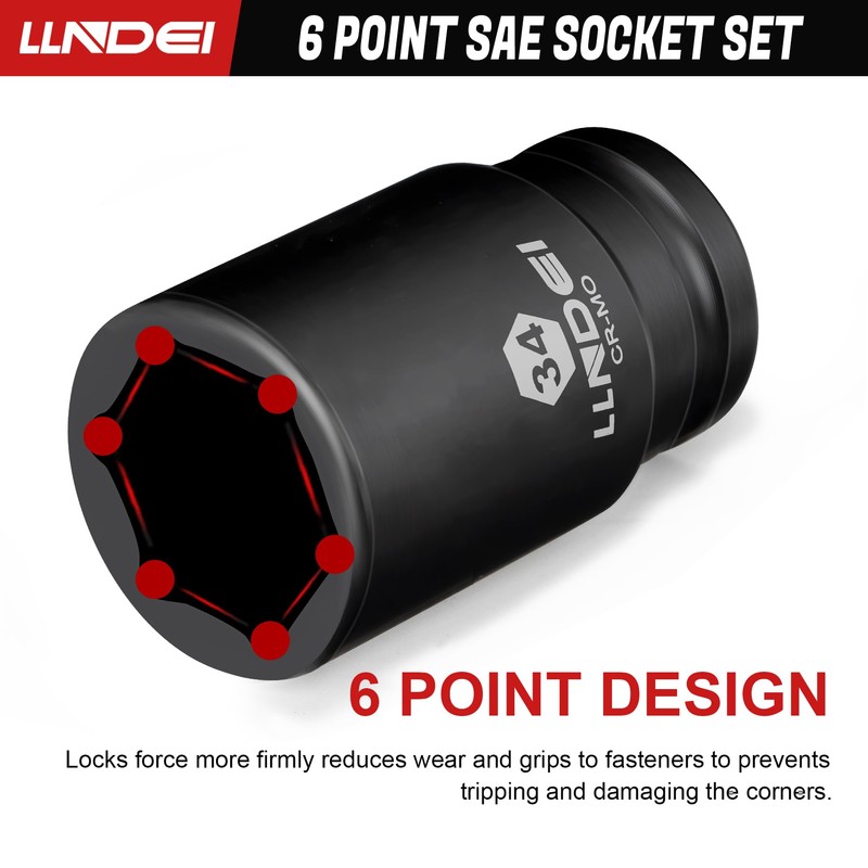 LLNDEI 3/4 inch Drive Impact Socket Set, 12 Piece Heavy