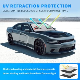 Car Windshield Sun Shade with Unique Logo Compatible for Dodge Challenger Charger Hornet Blocks UV Rays Sun Visor Protector Front Window Sunshade Visor Accessories (Comic, Charger)