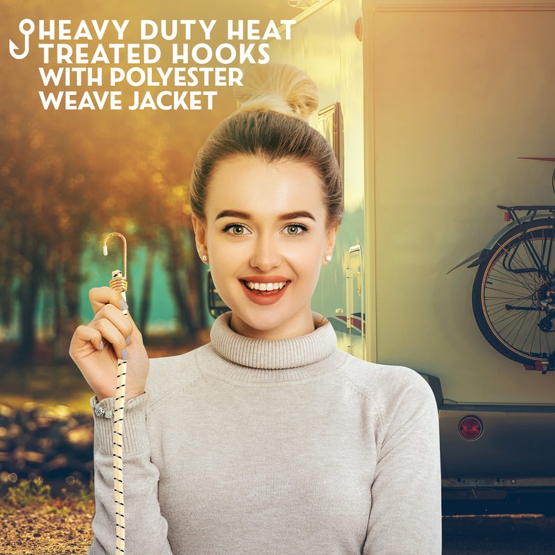 Heavy Duty Bungee Cords with Steel Hooks - Adjustable 24"