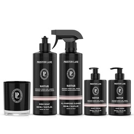 Preston Lane Signature Set, Includes All Purpose Cleaner, Dish Soap, Hand Wash, Hand Cream, & Scented Candle, Mayfair