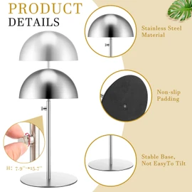 Sintuff 4 Pack Metal Hat Display Stands 12.6-20.5inch Adjustable Hat Holder Wigs Head Stand Anti-rust Non-slip Stainless Steel Metal Rack for Multiple Hats Storage Wig Styling Practice(Silver)