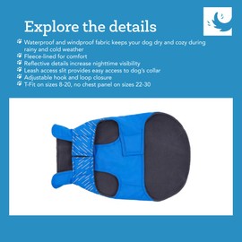 RC Pet Products Cascade Dog Coat, Essential All Weather Dog Jacket, Size 28, Arctic Blue