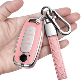 Sindeda for Nissan Key fob Cover with Leather Keychain Soft TPU Full Cover Protection,for 2023-2026 Pathfinder Rogue Ariya Versa Kicks Sentra Armada Murano Key Fob Shell (Red, 3 Buttons)