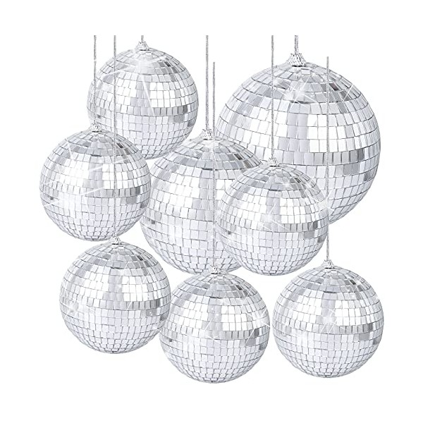 8 Pieces Mirror Disco Balls Silver Hanging Disco Light Mirror