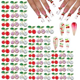 60PCS Cherry Nail Charms, 3D Nail Art Accessories Fruit Nail Charm Nail Rhinestones Gems Vintage Metal Nail Art Decorations Nail Jewelry for DIY Nail Accessories