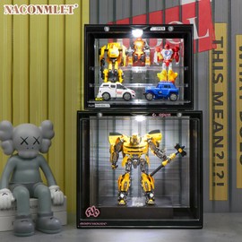 Naconmlet Acrylic Display Case for Action Figures-Lighted Stackable Acrylic Showcase with Detachable Shelves, Magnetic Door Closure,Dustproof Perfect for Collectibles 13.4"x9"x12.4"inches