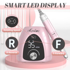 Kredioo Professional Electric Nail Drill Machine 35000RPM Electric Nail Files for Acrylic Nails Gel Nails Manicure Pedicure Salon E File Kit with Pause Button LED Display, 36W, UK Plug, Rose Pink
