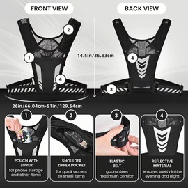 AANDD Running Vest with Phone Pocket Lightweight Adjustable Reflective Jogging Vest Marathon Run Vest with Pockets for Women Men with Headband Black