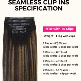 Lashey Hair Extensions Real Human Hair 110g 7pcs 18 Inch Kinky Straight Seamless Clip in Hair Extensions Human Hair Natural Black Mixed Chestnut Brown Hair Extensions Real Human Hair