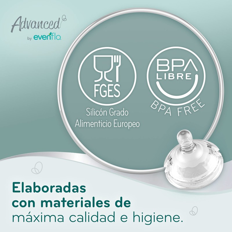 Advanced by Evenflo, Mamila Anticólicos, Cuello Ancho, Flujo Rápido, Paquete