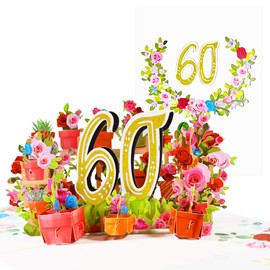 CNLITIHEKA 60th Birthday Card Pop Up 60th Birthday Cards Happy 60th Anniversary Card 3D Flower Birthday Greeting Cards for Men Women Husband Wife Mom Dad Friends with Note and Envelope.