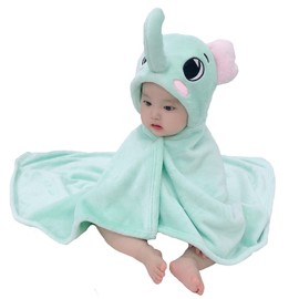 TONWHAR Manta con capucha para bebés de 0 a 4 años, para niños y niñas, con cara de animal, manta de felpa después del baño, Elefante, 0-4 Años