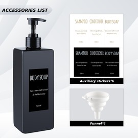 DEROANBOTT Shampoo and Conditioner Dispenser (Set of 2, 16.9oz) Modern Refillable Shampoo Pump Bottles for Shower Soap - Empty Body Wash Dispenser Set for Bathroom (Black)