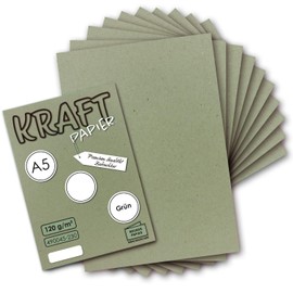 50 Sheets - Vintage Kraft Paper in Green DIN A5 120 g/m² Green Recycled Paper - 21 x 14.8 cm - Ecological Letter Sheet - Writing Paper NEUSER PAPIER