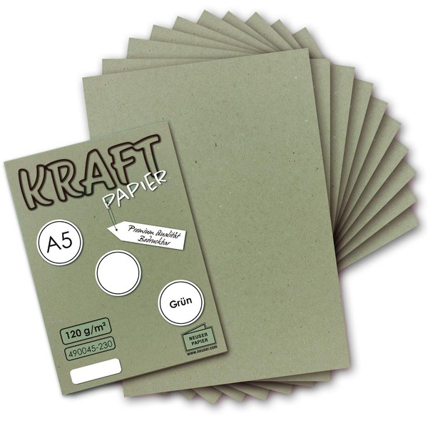50 Sheets - Vintage Kraft Paper in Green DIN A5