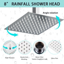 RTOBWEYE 8 Inch Shower Faucet Set Ceiling Mount, High Pressure Rainfall Shower System, Square Rain Shower Head with Handheld Spray Combo, Ceiling Luxury Rainfall Shower Fixtures (L-Style)
