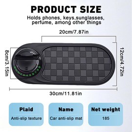 Multifunction Car Anti-Slip Mat，Car Anti Slip Mat Phone Holder，Rotatable Anti Skid Car Dashboard Pad with Temporary Parking Number,Large Pad for Sunglasses Keys(Black Silver)