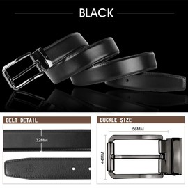NEWHEY Men's Leather Belt Business Suit Jeans Belt Adjustable Black Brown 32 mm Wide, black