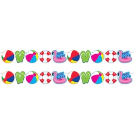 Beistle 2 Piece Beach Theme Pool Party Banners for Summer Swimming Birthday Decorations, 6" x 7', Multicolor