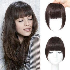 Clip In Bangs Human Hair Bangs French Bangs Clip On Bangs For Women Dark Brown Bangs Hair Clip Fake Bangs Clip In Bangs Real Human Hair Thick Bangs Hair Bangs Clip In(French Bangs,Dark Brown)